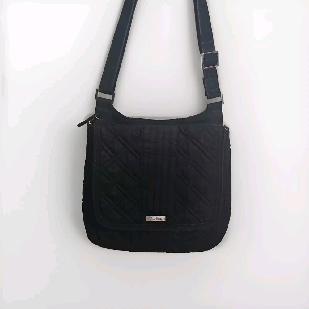Vera Bradley Black Hipster Messenger Bag Medium Organizer Crossbody Travel - Picture 6 of 9